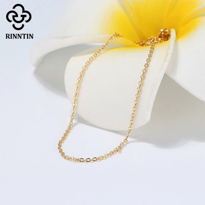 Rinntin 18K Gold 925 Sterling Silver Fashion Cable Link Chains Necklace for Women Thin Neck Chain Accessories Jewelry SC06