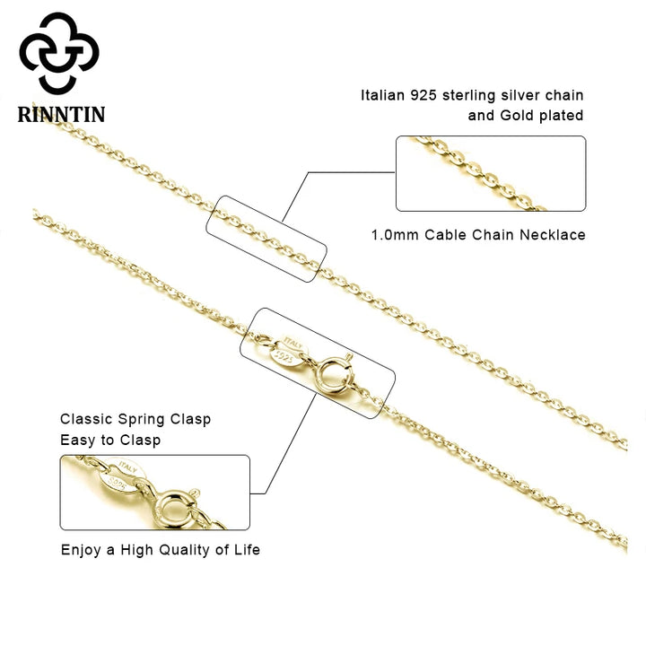 Rinntin 18K Gold 925 Sterling Silver Fashion Cable Link Chains Necklace for Women Thin Neck Chain Accessories Jewelry SC06